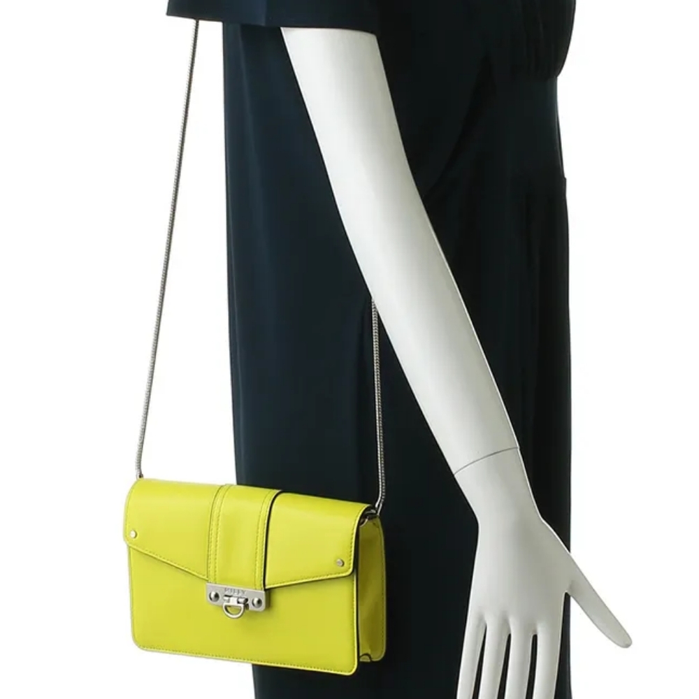 MILLY Neon Yellow Lime Leather Cross Body Luxe Buckle Bag - Picture 2 of 12